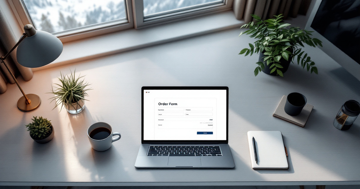 Bon de commande en ligne : bureau avec ordinateur portable