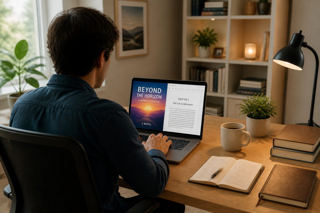 Creation litteraire dans un bureau moderne