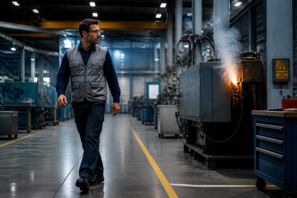 Travailleur prudent dans un environnement industriel
